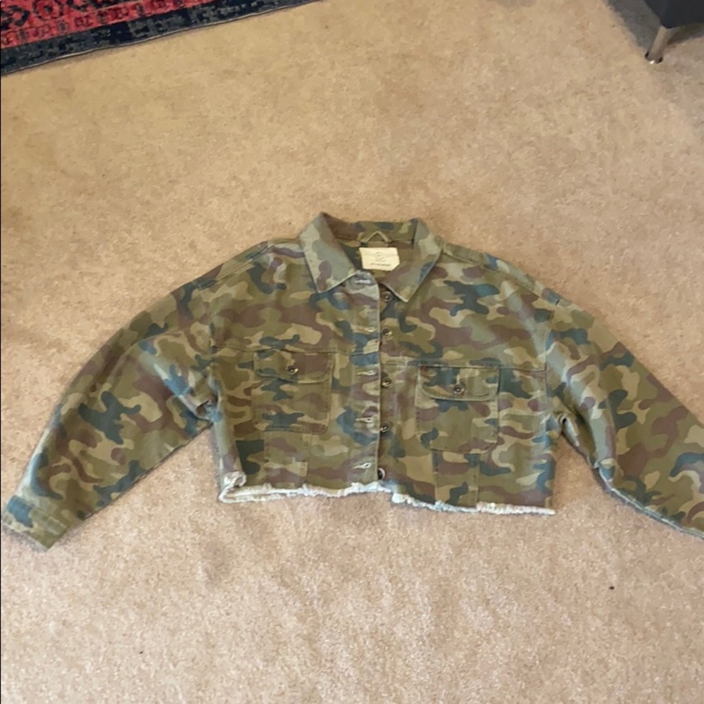 Cropped Camo Jean Jacket - Size 8